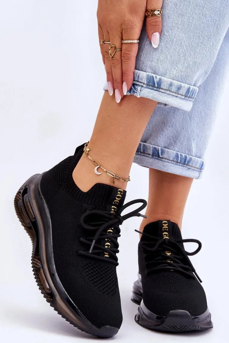 Damskie Wsuwane Skarpetkowe Buty GOE JJ2N4080 Czarne