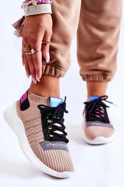 Damskie Wsuwane Sportowe Buty Sneakersy Beżowe Klayra