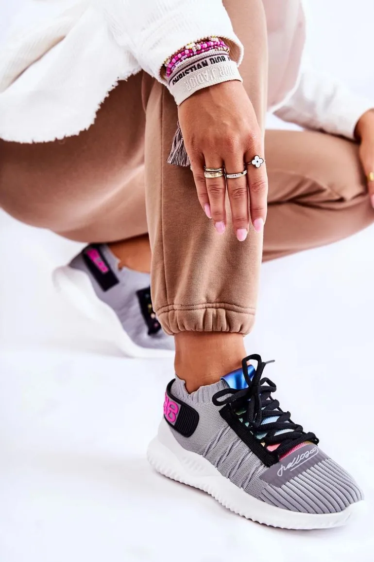 Damskie Wsuwane Sportowe Buty Sneakersy Szare Klayra