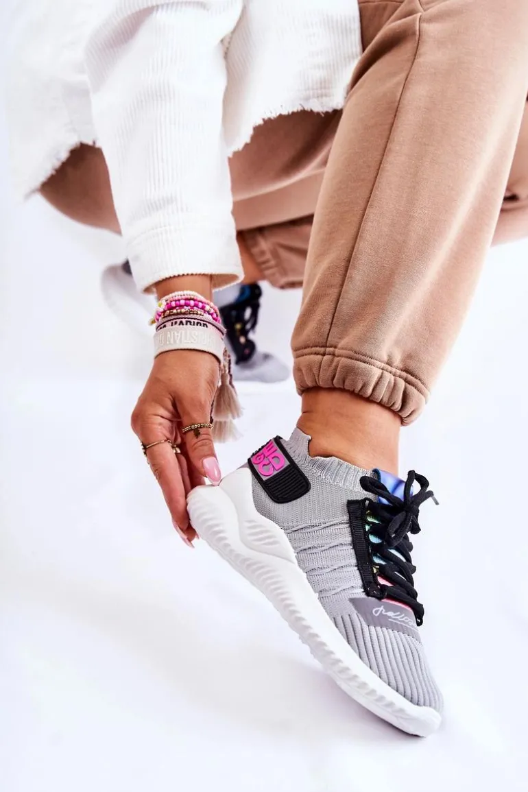 Damskie Wsuwane Sportowe Buty Sneakersy Szare Klayra