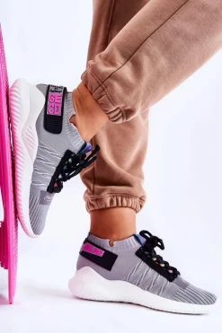 Damskie Wsuwane Sportowe Buty Sneakersy Szare Klayra