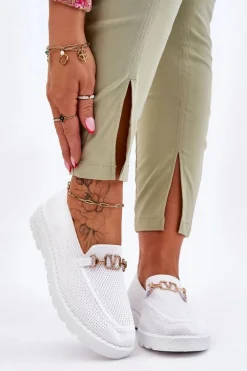 Damskie Wsuwane Tenisówki Slip-On Z Ozdobą Białe Alena