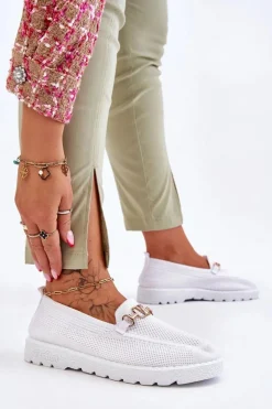 Damskie Wsuwane Tenisówki Slip-On Z Ozdobą Białe Alena