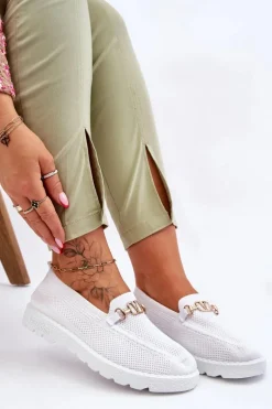 Damskie Wsuwane Tenisówki Slip-On Z Ozdobą Białe Alena