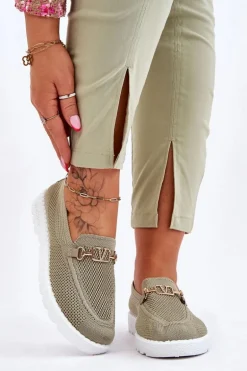 Damskie Wsuwane Tenisówki Slip-On Z Ozdobą Zielone Alena