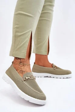 Damskie Wsuwane Tenisówki Slip-On Z Ozdobą Zielone Alena