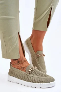 Damskie Wsuwane Tenisówki Slip-On Z Ozdobą Zielone Alena