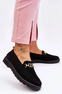 Damskie Wsuwane Tenisówki Slip-On Z Ozdobą Czarne Alena