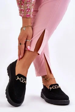 Damskie Wsuwane Tenisówki Slip-On Z Ozdobą Czarne Alena