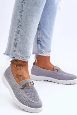 Damskie Wsuwane Tenisówki Slip-On Z Ozdobą Szare Alena
