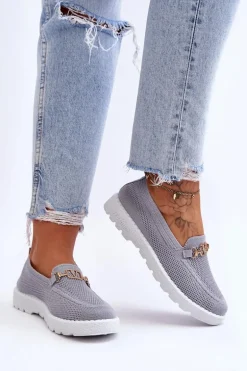 Damskie Wsuwane Tenisówki Slip-On Z Ozdobą Szare Alena