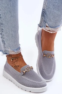 Damskie Wsuwane Tenisówki Slip-On Z Ozdobą Szare Alena