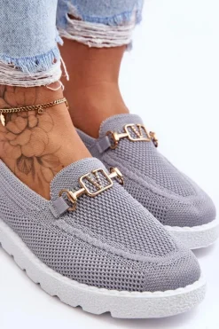 Damskie Wsuwane Tenisówki Slip-On Z Ozdobą Szare Alena