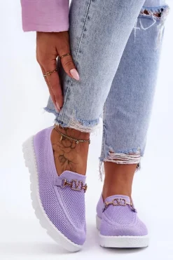 Damskie Wsuwane Tenisówki Slip-On Z Ozdobą Fioletowe Alena