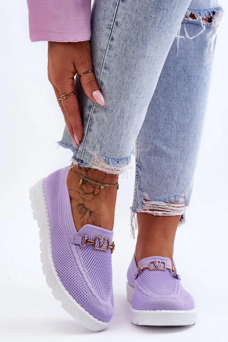 Damskie Wsuwane Tenisówki Slip-On Z Ozdobą Fioletowe Alena