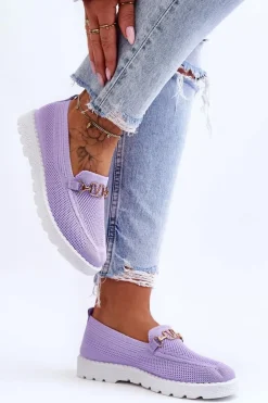Damskie Wsuwane Tenisówki Slip-On Z Ozdobą Fioletowe Alena