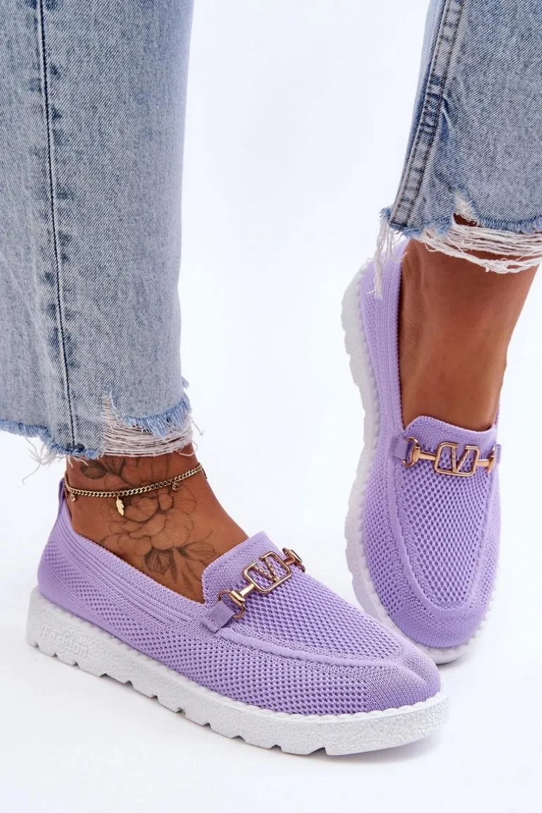 Damskie Wsuwane Tenisówki Slip-On Z Ozdobą Fioletowe Alena