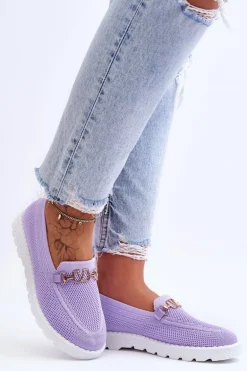 Damskie Wsuwane Tenisówki Slip-On Z Ozdobą Fioletowe Alena