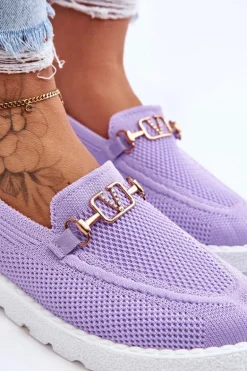 Damskie Wsuwane Tenisówki Slip-On Z Ozdobą Fioletowe Alena