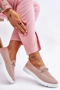 Damskie Wsuwane Tenisówki Slip-On Z Ozdobą Różowe Alena