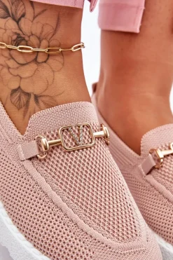 Damskie Wsuwane Tenisówki Slip-On Z Ozdobą Różowe Alena