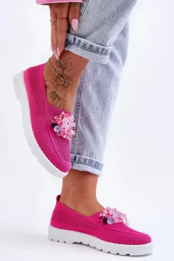 Damskie Wsuwane Tenisówki Z Kamieniami Fuksja Simple