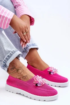 Damskie Wsuwane Tenisówki Z Kamieniami Fuksja Simple