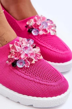 Damskie Wsuwane Tenisówki Z Kamieniami Fuksja Simple