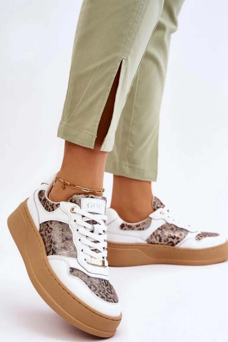 Damskie Wygodne Buty Sportowe GOE LL2N4052 Biało-Beżowe