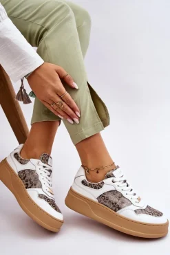 Damskie Wygodne Buty Sportowe GOE LL2N4052 Biało-Beżowe