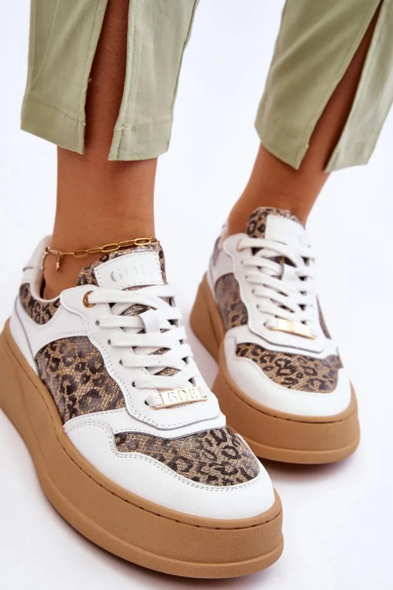 Damskie Wygodne Buty Sportowe GOE LL2N4052 Biało-Beżowe