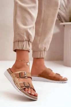 Damskie Wygodne Klapki Z Klamrami Inblu CN000033 Brązowe