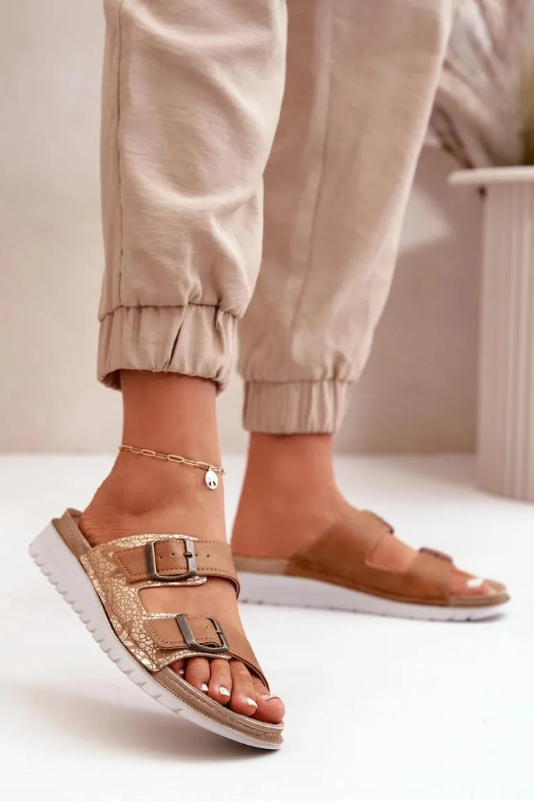 Damskie Wygodne Klapki Z Klamrami Inblu CN000033 Brązowe