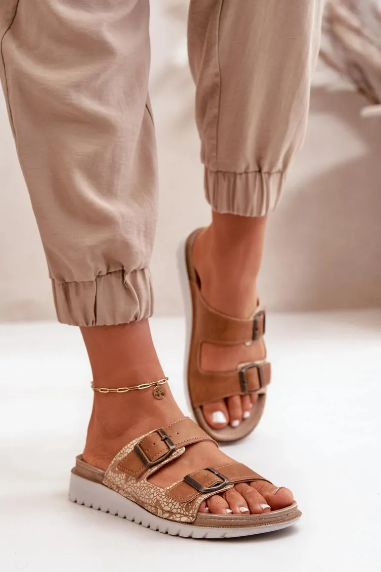 Damskie Wygodne Klapki Z Klamrami Inblu CN000033 Brązowe