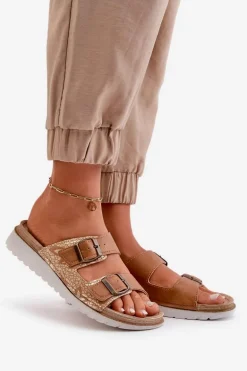 Damskie Wygodne Klapki Z Klamrami Inblu CN000033 Brązowe