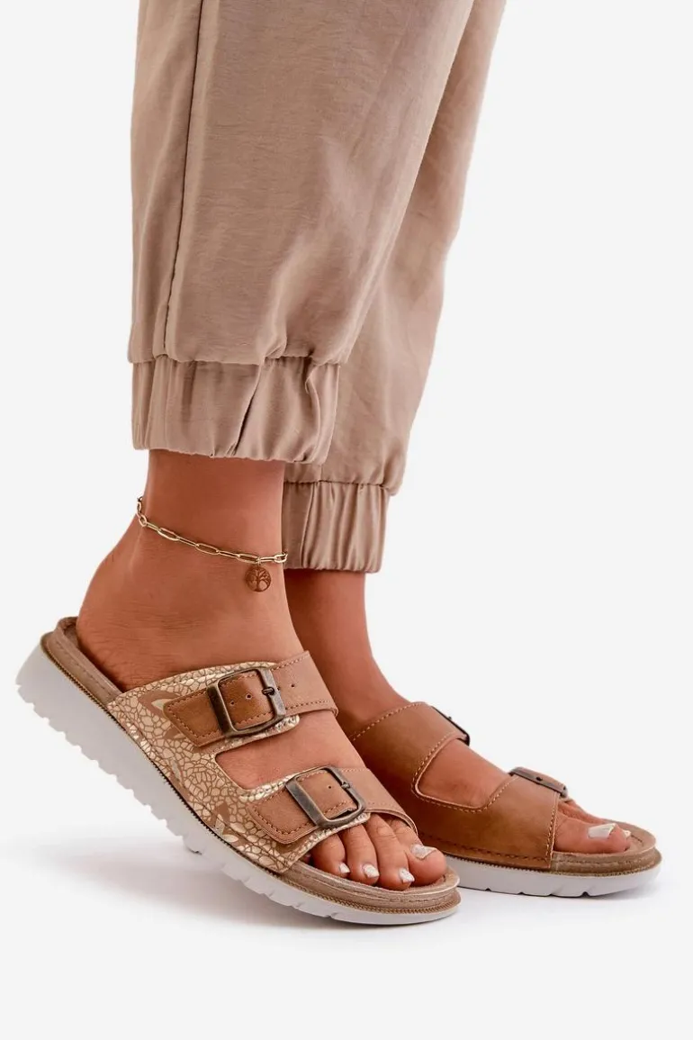 Damskie Wygodne Klapki Z Klamrami Inblu CN000033 Brązowe