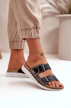 Damskie Wygodne Klapki Z Klamrami Inblu CN000033 Czarne