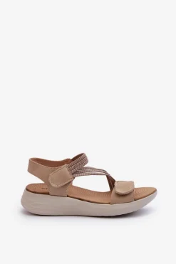 Damskie Wygodne Sandały Na Rzep Beżowe Eladora