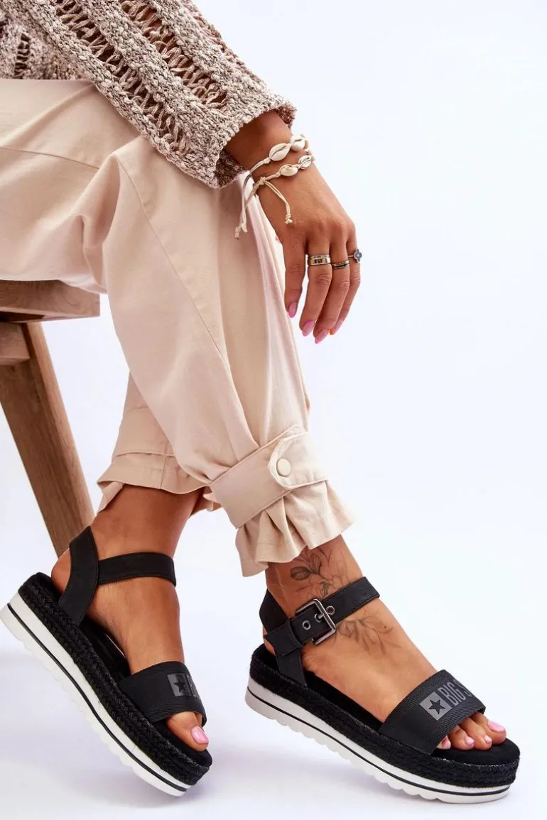 Damskie Wygodne Sandały Na Platformie Big Star LL274870 Czarne