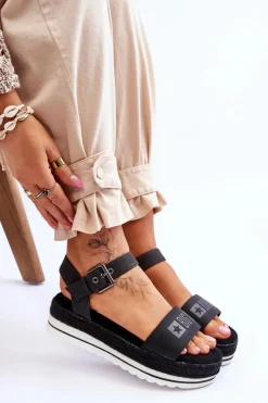 Damskie Wygodne Sandały Na Platformie Big Star LL274870 Czarne