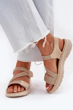 Damskie Wygodne Sandały Na Rzep Beżowe Hallriva