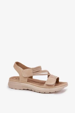 Damskie Wygodne Sandały Na Rzep Beżowe Hallriva