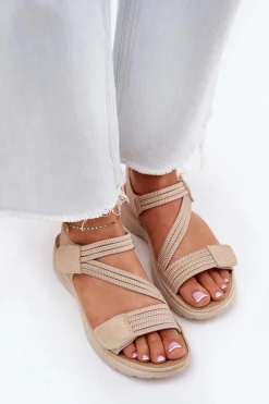 Damskie Wygodne Sandały Na Rzep Beżowe Hallriva