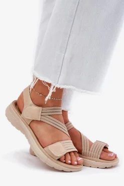 Damskie Wygodne Sandały Na Rzep Beżowe Hallriva