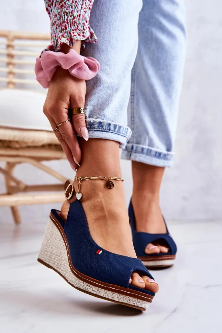 Damskie Wygodne Sandały Na Koturnie Granatowe Thallas