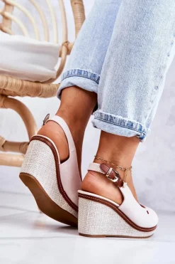 Damskie Wygodne Sandały Na Koturnie Beżowe Thallas