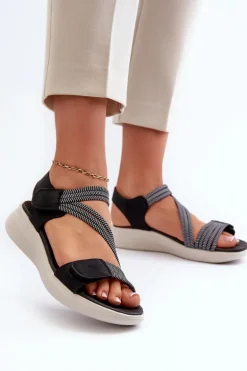 Damskie Wygodne Sandały Na Rzep Czarne Eladora