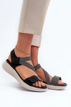 Damskie Wygodne Sandały Na Rzep Czarne Eladora