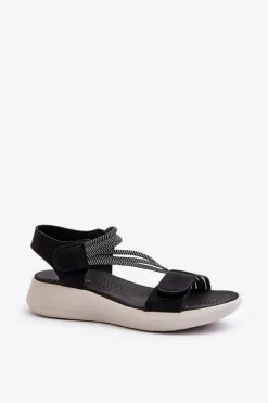 Damskie Wygodne Sandały Na Rzep Czarne Eladora