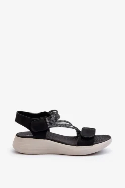 Damskie Wygodne Sandały Na Rzep Czarne Eladora